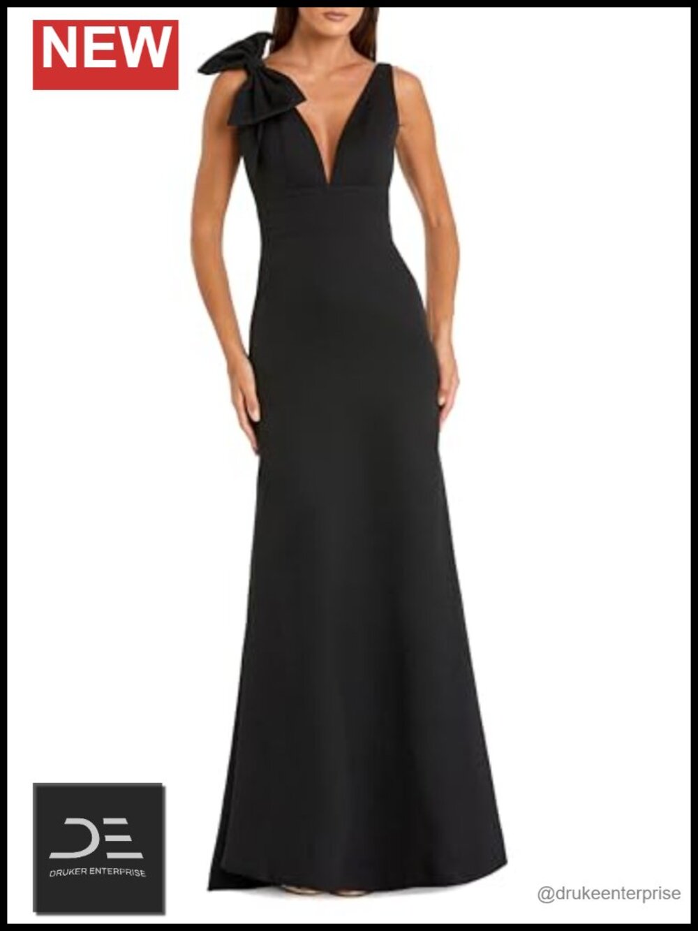 Mac Duggal V Neck Sleeveless Bow Mermaid Formal Evening Maxi Gown